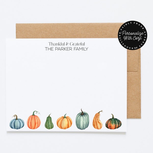 EDITABLE Personalized Fall Stationery - Watercolor Gourds Fall Stationery Set