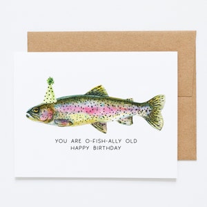 Carte d'anniversaire drôle de jeu de mots de pêche - Vous êtes vieux O-Fish-Ally - Carte d'anniversaire parfaite pour papa