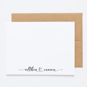 Couples Personalized Stationery Set - Set of 12 Flat Notecards & Envelopes - Script Notecard Gift for Couples, Notecards for Bride and Groom