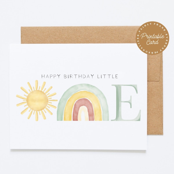 PRINTABLE Happy 1st Birthday Card - Happy Birthday Little One - Boho first birthday card, 1st birthday card, grandson birthday card