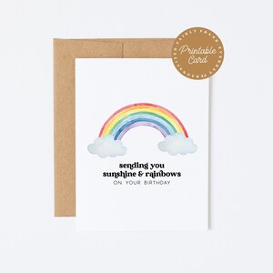 PRINTABLE Sunshine and Rainbows Birthday Card For Kids - Sending You Sunshine and Rainbows On Your Birthday