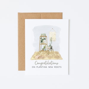 Nouveau départ : planter de nouvelles racines – Félicitations pour une nouvelle carte de maison pour une pendaison de crémaillère.