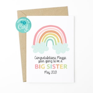 EDITABLE Promocionado a la tarjeta de la hermana mayor - Promocionado a la hermana mayor, Tarjeta del día de cumpleaños, Tarjeta editable, Tarjeta de cumpleaños del arco iris