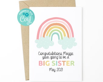 Befördert zu Big Sister Karte: Bearbeitbares Regenbogen Design (Digitaler Download)