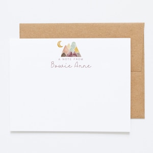 Papeterie Boho Kids Mountain personnalisée et jeu de cartes de correspondance personnalisées - 12 cartes de correspondance plates avec enveloppes