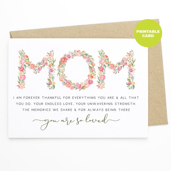 PRINTABLE Card for Mom Mother's Day Card Birthday Card