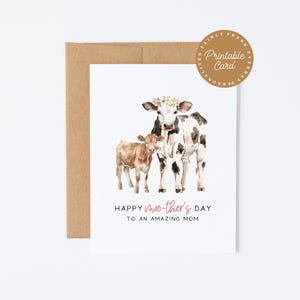 Cartão de Dia das Mães com tema de vaca engraçada para impressão - Feliz Dia das Mães para uma mãe incrível - Feliz Dia das Mães, Saudação fofa para o Dia das Mães