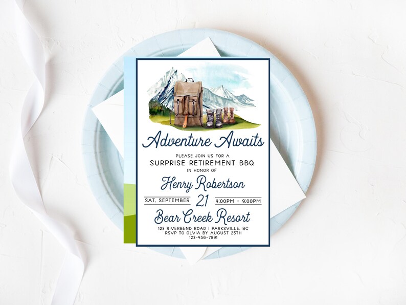 Hiking Retirement Party Invitation: Editable Adventure Theme (corjl ...