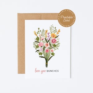 Cartão de Eu Te Amo PARA IMPRIMIR - Te Amo Buquês - Nota para Amiga, Cartão de Aniversário para Irmã, Cartão de Dia das Mães para Mãe, Cartão de Eu Te Amo