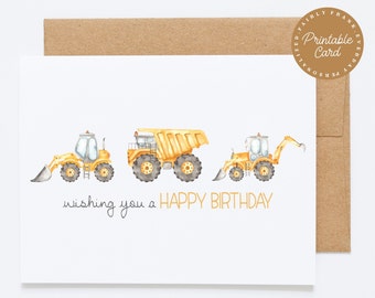 PRINTABLE Construction Birthday Card - Wishing You A Happy Birthday - Kids Birthday Card, Kids Printable Birthday Card