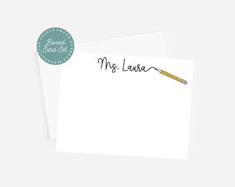 Personalized Teacher Stationery Set – 10 Flat Notecards with Envelopes – Gift for Teachers – Custom Stationery