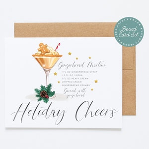 Jeu de cartes de cocktails de Noël festifs - Lot de 10 cartes de voeux et enveloppes - Collection Holiday Cheers