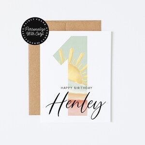 EDITABLE Personalized 1st Birthday Card - Personalized First birthday card, kids birthday card, Custom grandson birthday, 1st birthday girl