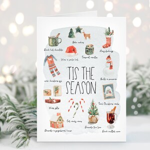 Carte de Noël - Tis' The Season - Cartes de Noël vierges, Carte de Noël aquarelle, Carte de vœux rouge pour le camion des Fêtes