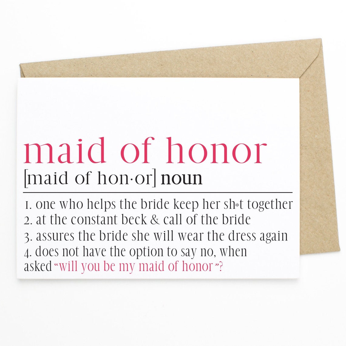 Funny Maid Of Honor Proposal Card Maid of Honor Definition Etsy