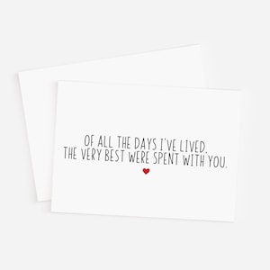 Romantic Anniversary Greeting Card, Best Days Spent With You, Sentimental Love Card for Husband Wife or Partner