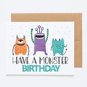 Carte d'anniversaire monstre pour enfants - anniversaire monstre - carte d'anniversaire garçon, carte pour petit-fils, 2e anniversaire