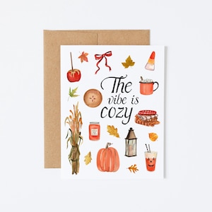 Cartes de correspondance d'automne - The Vibe Is Cosy - carte de remerciement automne, cartes de Thanksgiving