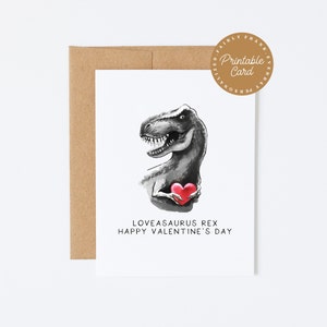 Carte de Saint-Valentin imprimable Loveasaurus Rex Kids Dinosaur Valentine’s Day - Joyeuse Saint-Valentin, parfaite pour les petits-fils et les petites-filles