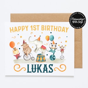 Cartão de aniversário personalizado EDITÁVEL - Cartão de aniversário personalizado, cartão de aniversário infantil, cartão de aniversário personalizado de qualquer idade, primeiro cartão de aniversário