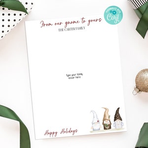 Carta familiar de Navidad de Gnome EDITABLE - Carta familiar editable de bricolaje, membrete de Navidad, papelería de cartas editables navideñas