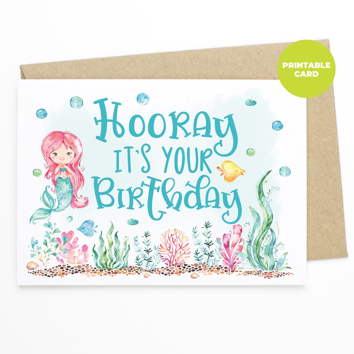 printable-mermaid-birthday-card-hooray-it-s-your-birthday-mermaid-birthday-card-for-girls-kids-printable-birthday-card-etsy