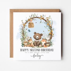 Carte d'anniversaire personnalisée pour enfant - carte d'anniversaire sur le thème de la forêt - carte personnalisée pour petit-fils, jolie carte pour fille