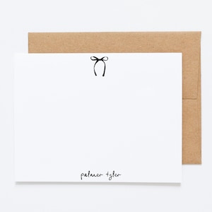 Papeterie personnalisée avec noeud noir, cartes avec noeud féminin, cartes plates avec noeud, cartes pour notes mode - 12 cartes pour notes plates avec enveloppes