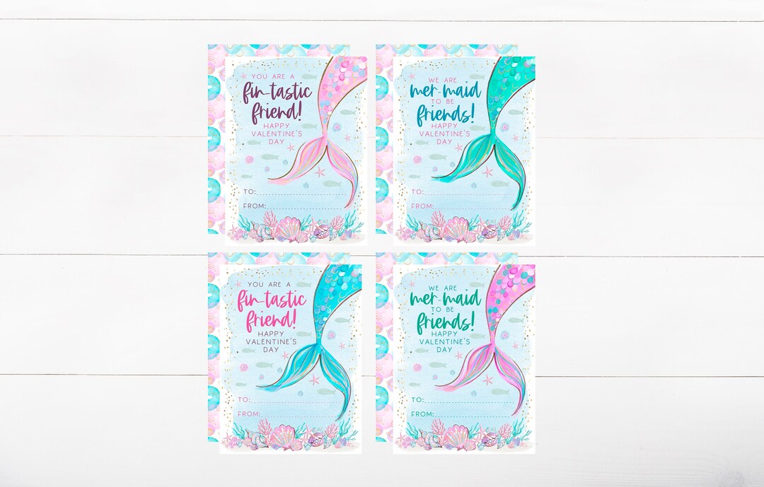 Printable Mermaid Valentine's Day Cards for Kids (digital Download) - Etsy
