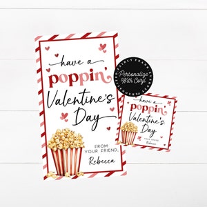 EDITABLE Printable Popping Valentine&#39;s Day Card - Have A Poppin&#39; Valentine&#39;s Day - DIY Valentine&#39;s Day Gift Tag, Editable Sticker Design