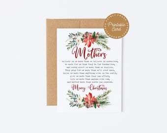 Printable Christmas Card for Mom: Sentimental Blank Card (PDF Download)