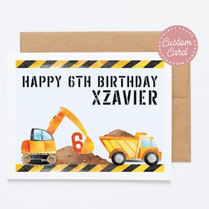 Carte d'anniversaire de construction personnalisée pour enfants - carte d'anniversaire pour garçons, carte pour petit-fils, 2e anniversaire, carte avec nom, TOUT ÂGE