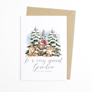1ère carte de vœux de Noël pour petit-fils - Bébés 1ère carte souvenir de Noël, carte de vacances, carte de Noël pour enfants