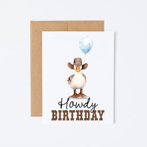 Carte d'anniversaire canard cowboy pour enfants - Jolie carte d'anniversaire sur le thème western pour garçons et filles - Bonjour anniversaire