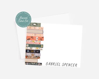 Personalized Book Stack Notecards Set of 10 | Custom Name Flat Stationery | Reader Gift | Teacher Gift | Modern Book Lover Stationery
