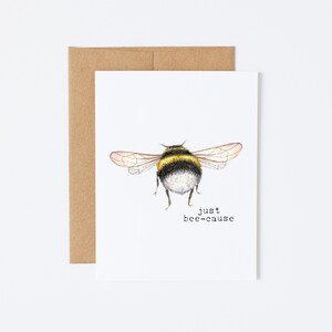 Carte de vœux vierge « Just Because » – Motif abeille, parfaite pour remercier ou exprimer son amour.