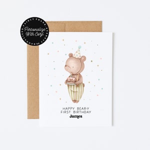 EDITABLE Personalized 1st Birthday Card - Personalized First birthday card, kids birthday card, Custom grandson birthday, 1st birthday girl