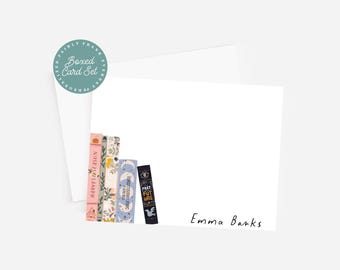Personalized Colorful Book Stack Notecards Set of 10 | Custom Flat Stationery with Name | Bookish Gift | Cute Reader Note Cards