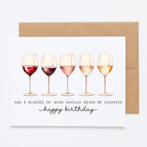 Carte d'anniversaire vin drôle - L'âge et les verres de vin ne doivent jamais être comptés. Joyeux anniversaire