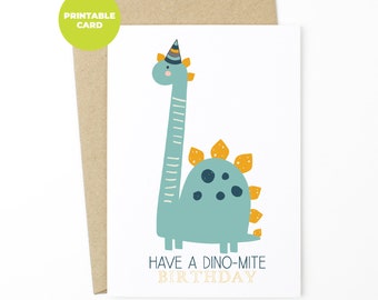 PRINTABLE Kids Dinosaur Birthday Card - Have A Dino-Mite Birthday