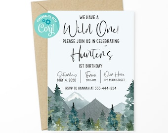 Wild One Birthday Invitation: Woodland Camping Theme (Editable Template)