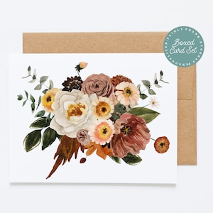 Ensemble de cartes de correspondance vierges bouquet de fleurs d'automne - Ensemble de cartes de correspondance plates et enveloppes