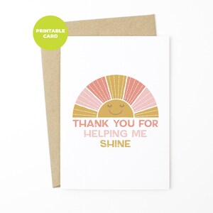 AFDRUKBARE Leraar Appreciation Card - Dank u voor het helpen van mij schitteren - Leraar Bedankkaart, dank u leraar