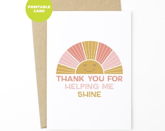 PRINTABLE Teacher Appreciation Card - Thank You For Helping Me Shine - Teacher Thank You Card, Thank You Teacher