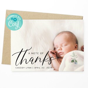 EDITABLE Baby Thank You Photo Card, New Baby Photo Card, Personalized Thank You, Baby Shower Thank You Photo Card