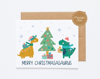 Kids Dinosaur Christmas Card – Printable Holiday Card
