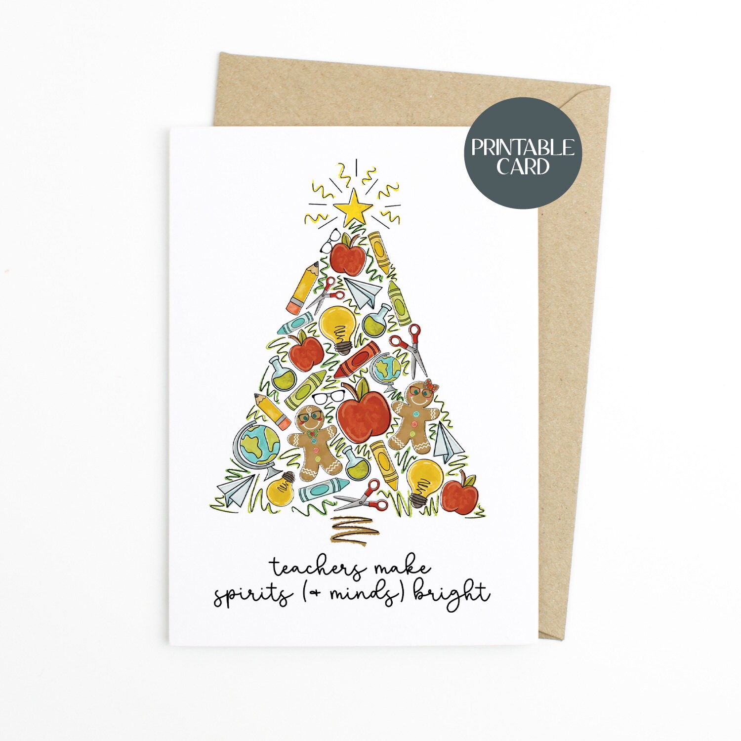 PRINTABLE Christmas Card for Teacher Holiday Card for Etsy