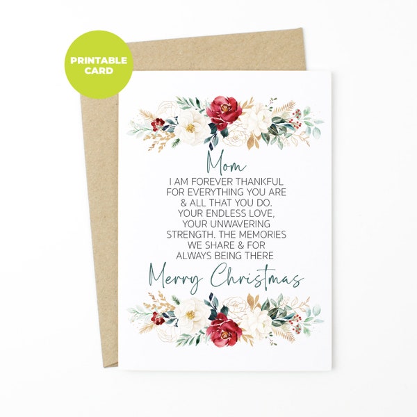 PRINTABLE Christmas Card For Mom - Christmas Card, Mom Christmas Card, Christmas Cards, Christmas Cards Mom, Sentimental Card, Blank Card