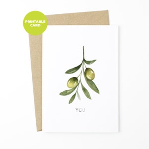DO DRUKU Karta z kalamburem kulinarnym - Olive You - Karta rocznicowa, Karta „Kocham cię”, Karta walentynkowa, Karta z kalamburem dla męża, Karta dla żony, Karta miłosna