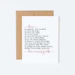 Carte d'amour - 1 Corinthiens 13 - l'amour est patient, l'amour est gentil - carte d'anniversaire, carte sentimentale, carte je t'aime, carte pour femme